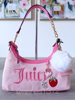 JUICY COUTURE Purse Berry Sweet Hobo Shoulder Bag - Pink Strawberry